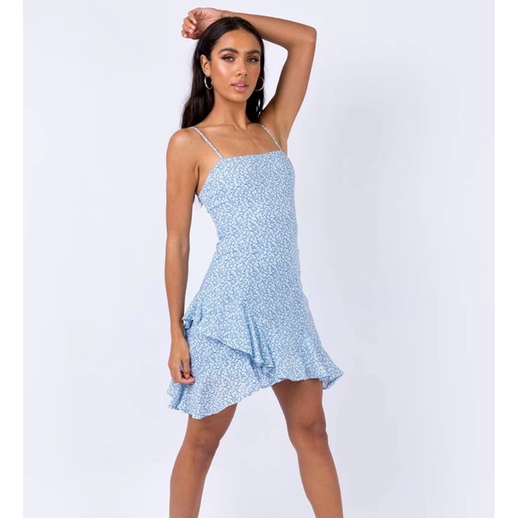 Princess Polly Dresses & Skirts - Princess Polly Blue Floral Grasby Mini Dress Size 4